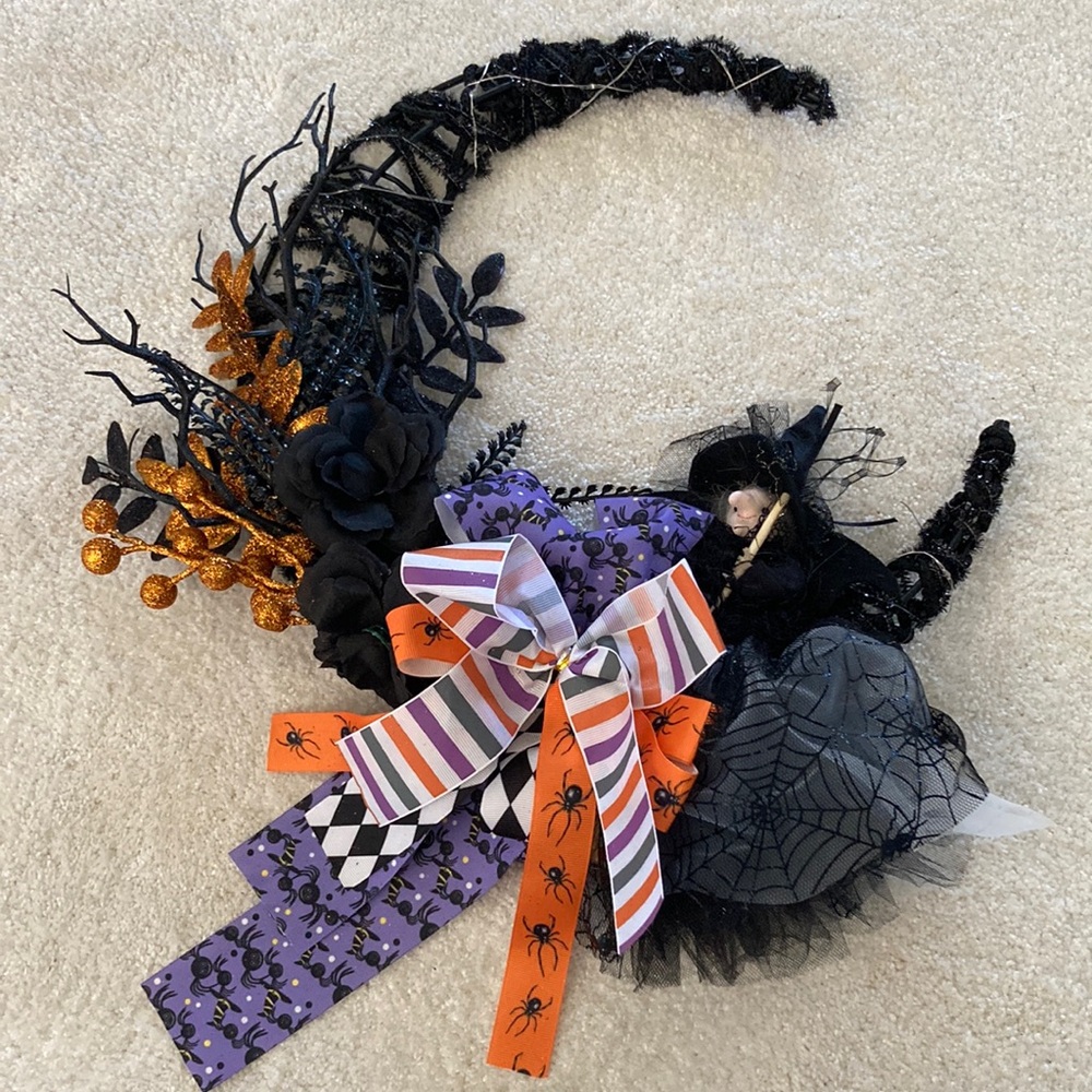 Halloween Witch Battery Operated Half Moon Wreath (Batteries Not Included)